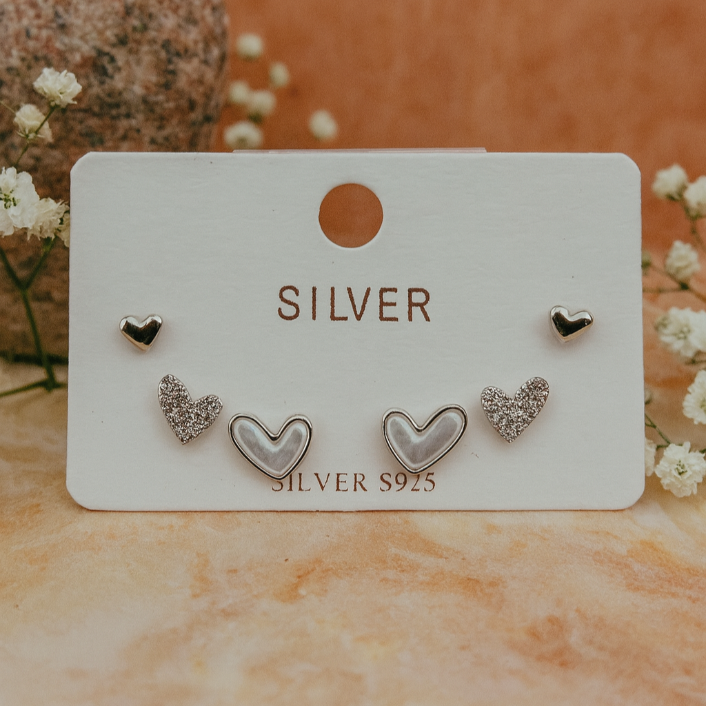 Trio Hearts Stud (Set of 3)